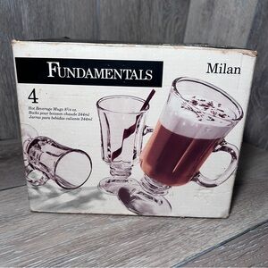 FUNDAMENTALS Glass Mugs Set of 4 – 8.25 oz Hot Beverage Cups – Clear Modern